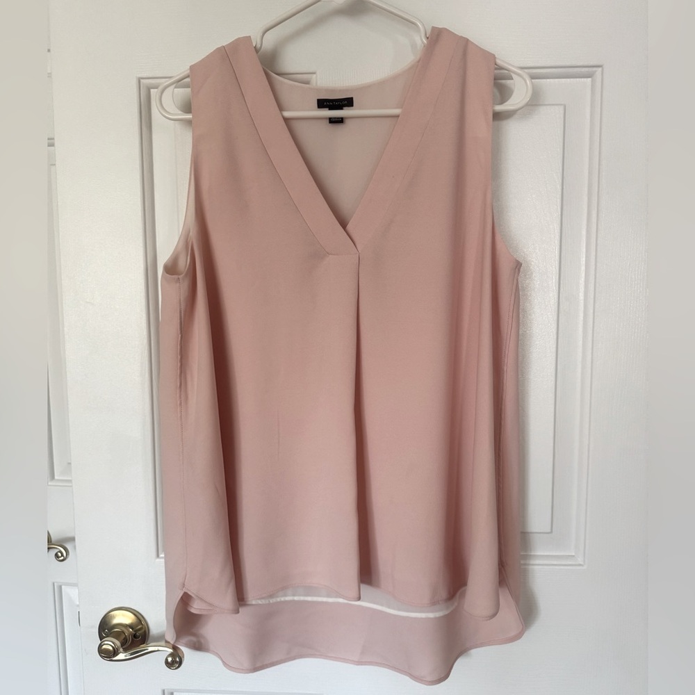 Ann Taylor Pink With White Lined Sleeveless Blouse
